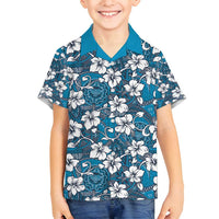 Karakarawa Bula Fiji Family Matching Long Sleeve Bodycon Dress and Hawaiian Shirt Fijian Tapa Seamless Hibiscus LT14 Son's Shirt Blue - Polynesian Pride