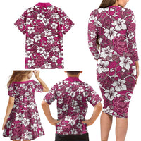 Piqi Bula Fiji Family Matching Long Sleeve Bodycon Dress and Hawaiian Shirt Fijian Tapa Seamless Hibiscus LT14 - Polynesian Pride