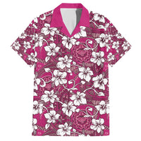 Piqi Bula Fiji Family Matching Long Sleeve Bodycon Dress and Hawaiian Shirt Fijian Tapa Seamless Hibiscus LT14 Dad's Shirt - Short Sleeve Pink - Polynesian Pride