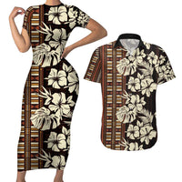 Bula Fiji Masi Couples Matching Short Sleeve Bodycon Dress and Hawaiian Shirt Tapa Tropical Hibiscus Half Stylized - Polynesian Pride