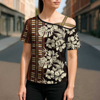 Bula Fiji Masi Cross Shoulder Shirt Tapa Tropical Hibiscus Half Stylized - Polynesian Pride