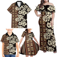 Bula Fiji Masi Family Matching Off Shoulder Maxi Dress and Hawaiian Shirt Tapa Tropical Hibiscus Half Stylized - Polynesian Pride