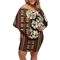 Bula Fiji Masi Family Matching Off Shoulder Short Dress and Hawaiian Shirt Tapa Tropical Hibiscus Half Stylized - Polynesian Pride