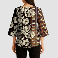 Bula Fiji Masi Kimono Sleeve Blouse Tapa Tropical Hibiscus Half Stylized - Polynesian Pride