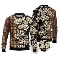 Bula Fiji Masi Ugly Christmas Sweater Tapa Tropical Hibiscus Half Stylized - Polynesian Pride