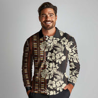 Bula Fiji Masi Long Sleeve Polo Shirt Tapa Tropical Hibiscus Half Stylized - Polynesian Pride