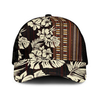 Bula Fiji Masi Mesh Trucker Cap Tapa Tropical Hibiscus Half Stylized LT14 One Size Black Brown - Polynesian Pride