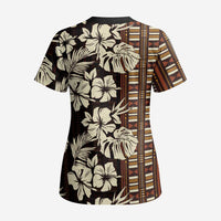 Bula Fiji Masi Scrub Top Tapa Tropical Hibiscus Half Stylized - Polynesian Pride