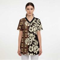 Bula Fiji Masi Scrub Top Tapa Tropical Hibiscus Half Stylized - Polynesian Pride