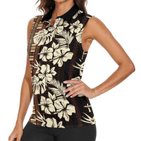 Bula Fiji Masi Women Sleeveless Polo Shirt Tapa Tropical Hibiscus Half Stylized - Polynesian Pride