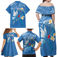 Polynesia Diabetes Awareness Month Family Matching Off Shoulder Maxi Dress and Hawaiian Shirt In November We Wear Blue