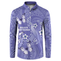 Polynesia Stomach Cancer Awareness Button Sweatshirt Periwinkle Ribbon Brave Strong!