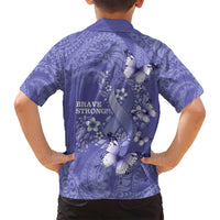 Polynesia Stomach Cancer Awareness Family Matching Puletasi and Hawaiian Shirt Periwinkle Ribbon Brave Strong!