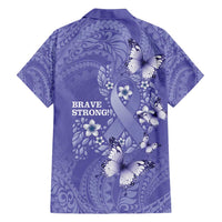 Polynesia Stomach Cancer Awareness Family Matching Puletasi and Hawaiian Shirt Periwinkle Ribbon Brave Strong!