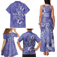 Polynesia Stomach Cancer Awareness Family Matching Tank Maxi Dress and Hawaiian Shirt Periwinkle Ribbon Brave Strong!