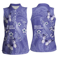 Polynesia Stomach Cancer Awareness Women Sleeveless Polo Shirt Periwinkle Ribbon Brave Strong!