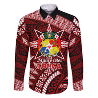 Malo e lelei Tonga Family Matching Off Shoulder Maxi Dress and Hawaiian Shirt Tongan Ngatu Pattern Red Version LT14 Dad's Shirt - Long Sleeve Red - Polynesian Pride