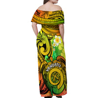 Halo Vanuatu Family Matching Off Shoulder Maxi Dress and Hawaiian Shirt Sand Drawing Turtle Polynesian Tropical Flowers LT14 - Polynesian Pride