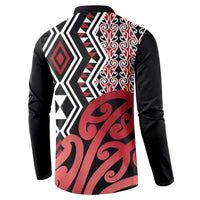 New Zealand Button Sweatshirt Aotearoa Kowhaiwhai Mix Taniko Art - Red