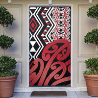 New Zealand Door Cover Aotearoa Kowhaiwhai Mix Taniko Art - Red - Polynesian Pride