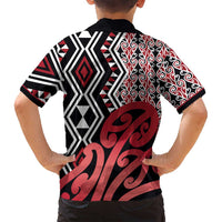 New Zealand Family Matching Long Sleeve Bodycon Dress and Hawaiian Shirt Aotearoa Kowhaiwhai Mix Taniko Art - Red LT14 - Polynesian Pride