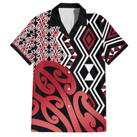New Zealand Family Matching Off Shoulder Short Dress and Hawaiian Shirt Aotearoa Kowhaiwhai Mix Taniko Art - Red LT14 Dad's Shirt - Short Sleeve Red - Polynesian Pride