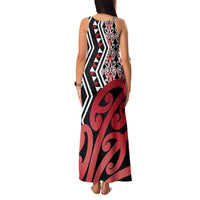 New Zealand Family Matching Tank Maxi Dress and Hawaiian Shirt Aotearoa Kowhaiwhai Mix Taniko Art - Red LT14 - Polynesian Pride