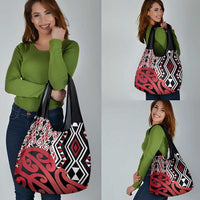 New Zealand Grocery Bag Aotearoa Kowhaiwhai Mix Taniko Art - Red