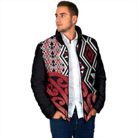 New Zealand Padded Jacket Aotearoa Kowhaiwhai Mix Taniko Art - Red - Polynesian Pride