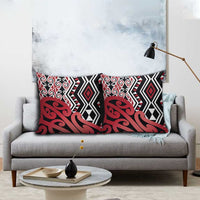 New Zealand Pillow Cover Aotearoa Kowhaiwhai Mix Taniko Art - Red LT14 - Polynesian Pride