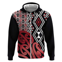 New Zealand Zip Hoodie Aotearoa Kowhaiwhai Mix Taniko Art - Red LT14 Zip Hoodie Red - Polynesian Pride