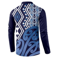 New Zealand Button Sweatshirt Aotearoa Kowhaiwhai Mix Taniko Art - Blue