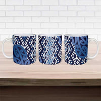 New Zealand Ceramic Mug Aotearoa Kowhaiwhai Mix Taniko Art - Blue - Polynesian Pride