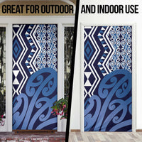 New Zealand Door Cover Aotearoa Kowhaiwhai Mix Taniko Art - Blue - Polynesian Pride