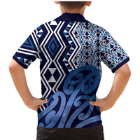 New Zealand Family Matching Mermaid Dress and Hawaiian Shirt Aotearoa Kowhaiwhai Mix Taniko Art - Blue LT14 - Polynesian Pride