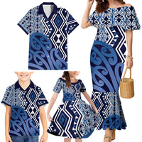 New Zealand Family Matching Mermaid Dress and Hawaiian Shirt Aotearoa Kowhaiwhai Mix Taniko Art - Blue LT14 - Polynesian Pride