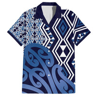 New Zealand Family Matching Short Sleeve Bodycon Dress and Hawaiian Shirt Aotearoa Kowhaiwhai Mix Taniko Art - Blue LT14 Dad's Shirt - Short Sleeve Blue - Polynesian Pride