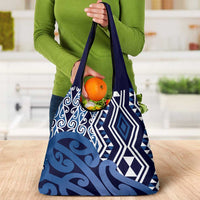 New Zealand Grocery Bag Aotearoa Kowhaiwhai Mix Taniko Art - Blue