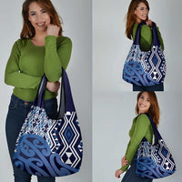New Zealand Grocery Bag Aotearoa Kowhaiwhai Mix Taniko Art - Blue