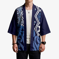 New Zealand Kimono Aotearoa Kowhaiwhai Mix Taniko Art - Blue - Polynesian Pride