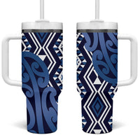 New Zealand Tumbler With Handle Aotearoa Kowhaiwhai Mix Taniko Art - Blue LT14 One Size: 40 oz Blue - Polynesian Pride