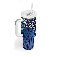New Zealand Tumbler With Handle Aotearoa Kowhaiwhai Mix Taniko Art - Blue LT14 - Polynesian Pride