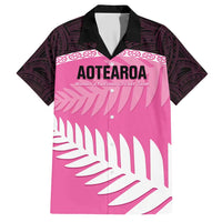 Custom New Zealand Aotearoa Cricket Family Matching Short Sleeve Bodycon Dress and Hawaiian Shirt Go White Silver Fern LT14 Dad's Shirt - Short Sleeve Pink - Polynesian Pride