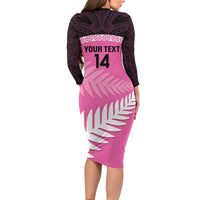 Custom New Zealand Aotearoa Cricket Long Sleeve Bodycon Dress Go White Silver Fern LT14 - Polynesian Pride