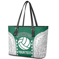 Custom Hawaii Volleyball Leather Tote Bag Hawaiian Kakau Pattern