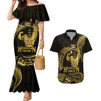 Gold Hawaii Ikaika Warrior Couples Matching Mermaid Dress and Hawaiian Shirt Hawaiian Power LT14 Gold - Polynesian Pride