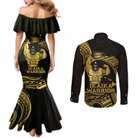 Gold Hawaii Ikaika Warrior Couples Matching Mermaid Dress and Long Sleeve Button Shirt Hawaiian Power LT14 - Polynesian Pride