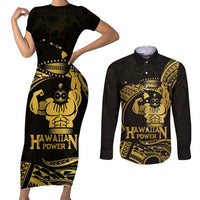 Gold Hawaii Ikaika Warrior Couples Matching Short Sleeve Bodycon Dress and Long Sleeve Button Shirt Hawaiian Power LT14 Gold - Polynesian Pride