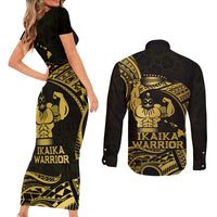 Gold Hawaii Ikaika Warrior Couples Matching Short Sleeve Bodycon Dress and Long Sleeve Button Shirt Hawaiian Power LT14 - Polynesian Pride