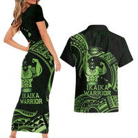 Green Hawaii Ikaika Warrior Couples Matching Short Sleeve Bodycon Dress and Hawaiian Shirt Hawaiian Power LT14 - Polynesian Pride